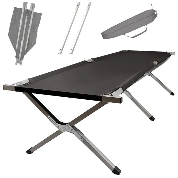 Fekete összecsukható kempingágy kanadai típus 190×70 cm 150 kg