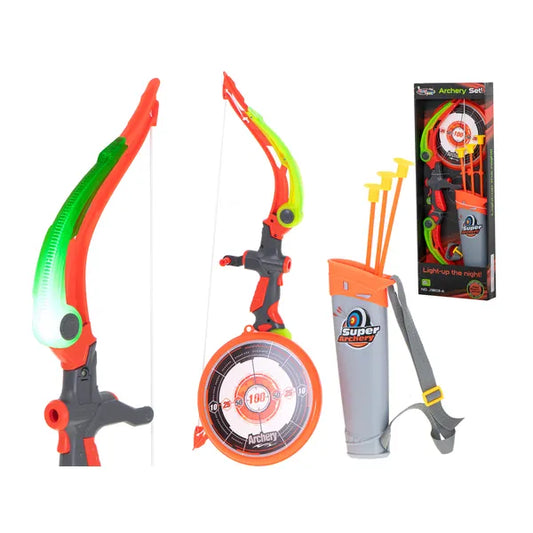 Gyerek íjászkészlet LED-es íjjal, céltáblával, tapadókorongos nyilakkal 53 cm