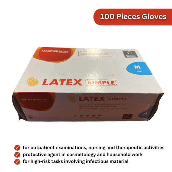 Egyszerhasználatos púderezett latex kesztyű 100 db, M méret