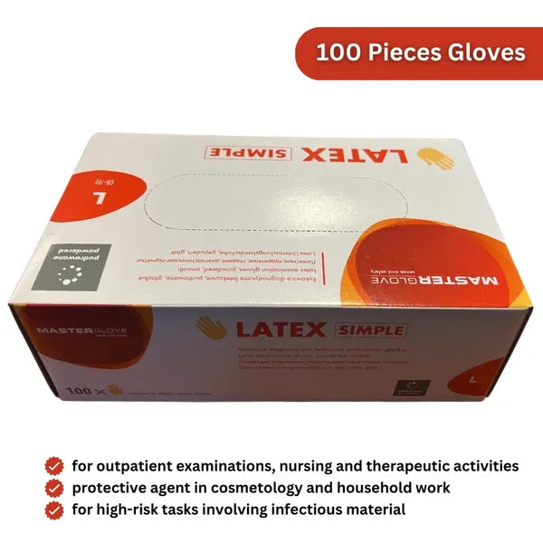 Latex púderezett egyszerhasználatos vizsgálókesztyű, L méret, 100 db