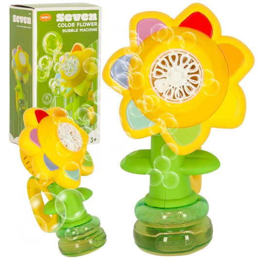 Akkus automata buborékfújó virág alakú, zöld, LED, zene, 3+