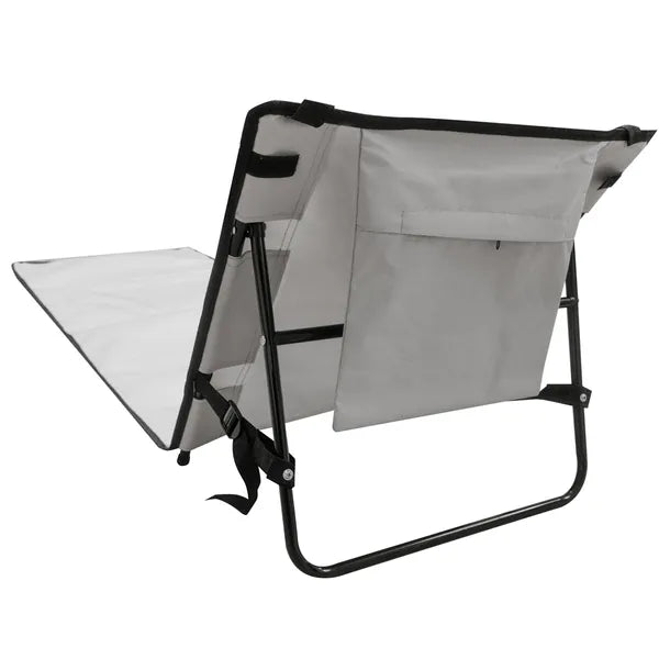Szürke, összecsukható strandmatrac háttámlával 150×47 cm, 2-az-1-ben