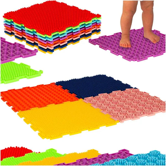 Színes Montessori puzzle ortopéd lábmasszázs szőnyeg, 8 db, 24×24 cm