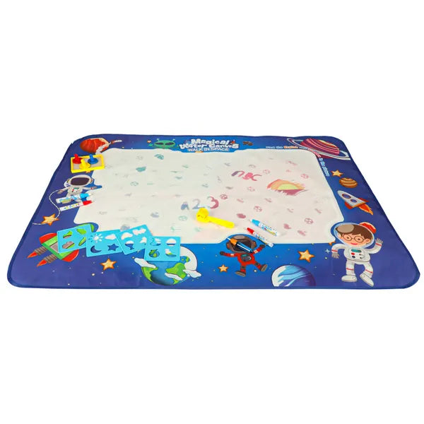 Vízrajzoló szőnyeg 120×90 cm, űr mintával, tollakkal és pecsétekkel