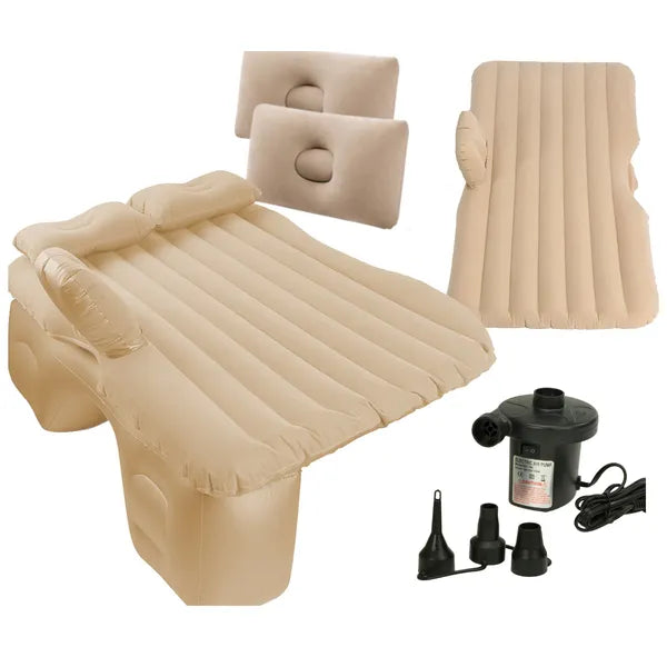 Felfújható autós matrac 130×80 cm, bézs, 12 V pumpával és párnákkal