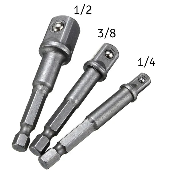 3 db-os szerszámacél bit-adapter készlet 1/4''-3/8''-1/2'' csavarozóhoz