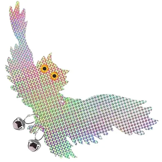 Holografikus repülő bagoly madárriasztó, PVC, 20×39 cm csengőkkel