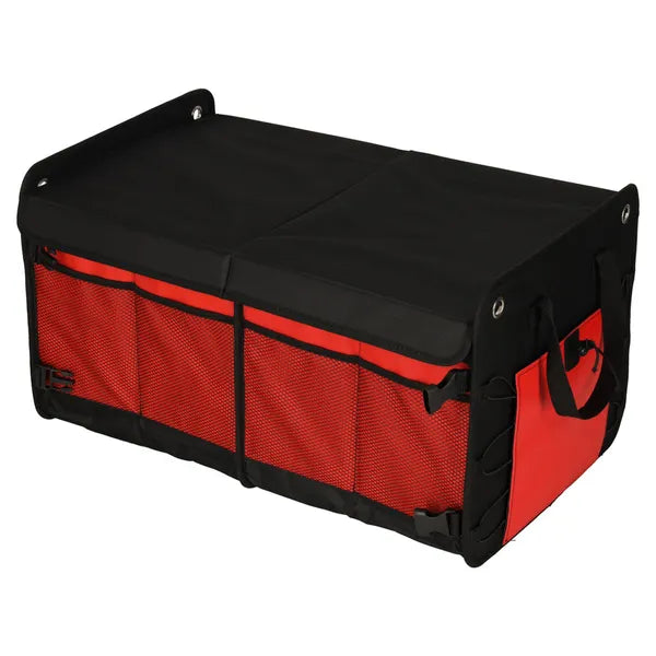 Fekete-piros autós csomagtartó rendező táska, 60 l, 58×37×32 cm
