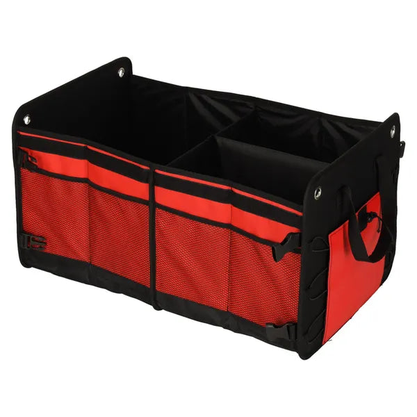 Fekete-piros autós csomagtartó rendező táska, 60 l, 58×37×32 cm