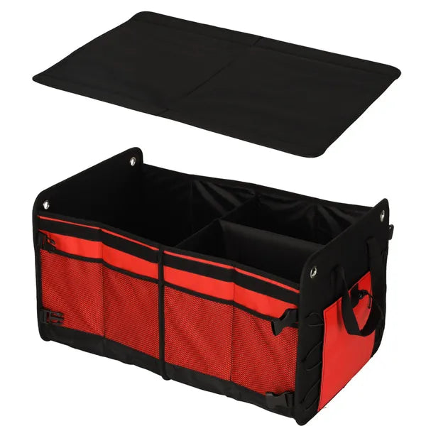Fekete-piros autós csomagtartó rendező táska, 60 l, 58×37×32 cm