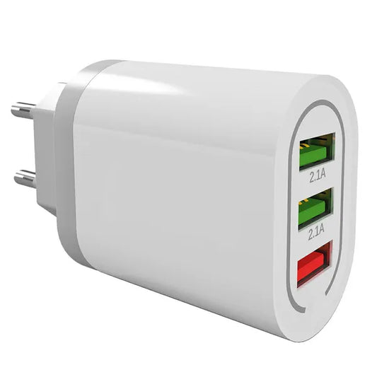 Gyorstöltő hálózati adapter 18W QC3.0, 3×USB-A, 100-240V, fehér