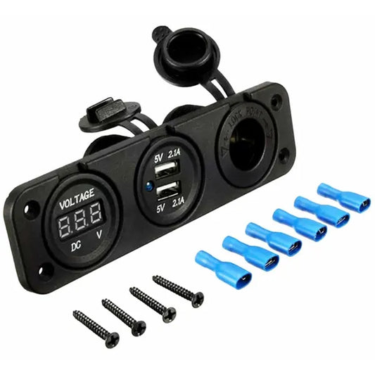 12 V autós szivargyújtó aljzat 2×USB (5 V/2,1 A) beépített voltmérővel