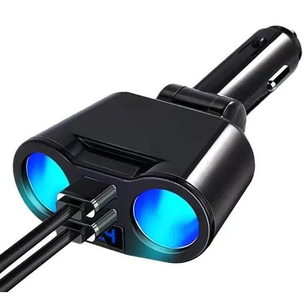 Autós szivargyújtó elosztó 2 aljzattal, 2×USB 3,1A, voltmérő, 12–24 V, 100 W