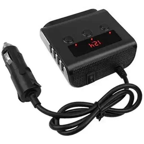 Autós szivargyújtó elosztó 3 aljzattal + 4x USB, voltmérő, 12–24V, 120W