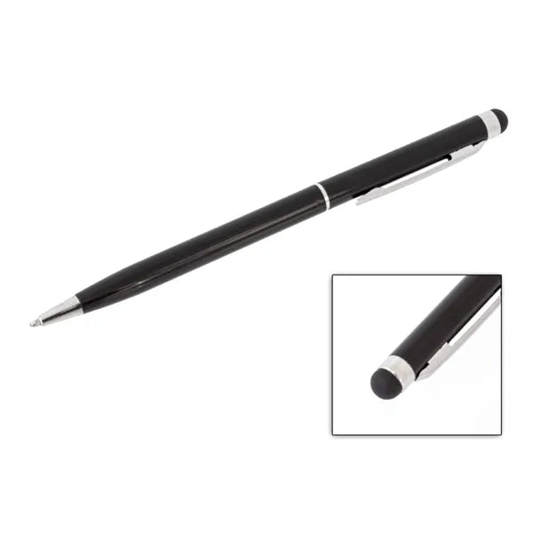 Kapacitív érintőceruza + golyóstoll, fém, 13,5 cm, fekete tinta
