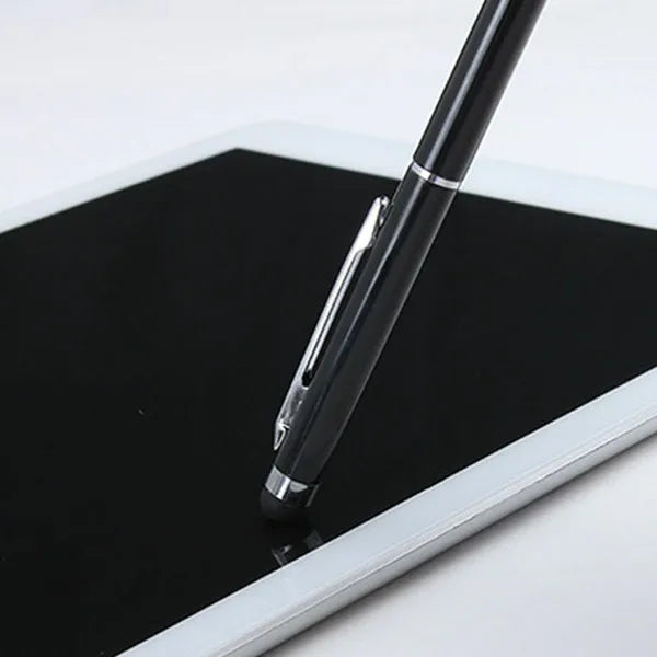 Kapacitív érintőceruza + golyóstoll, fém, 13,5 cm, fekete tinta
