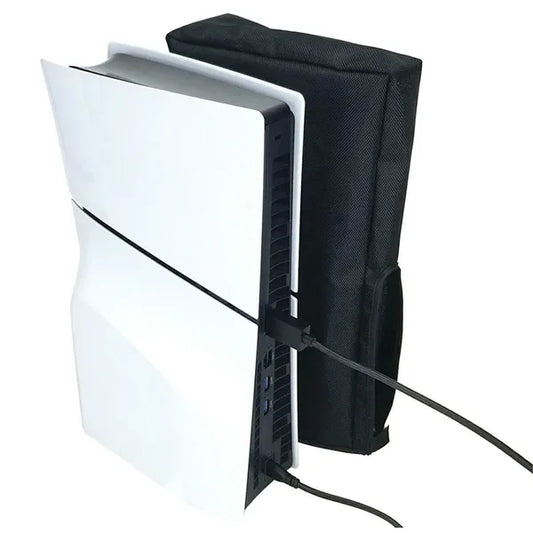 Fekete porvédő huzat Sony PlayStation 5 Slim konzolhoz, álló használathoz