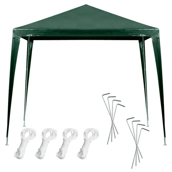 Zöld kerti pavilon, fém vázas sátor, 2,5 x 2,5 m, PE tető, rögzítőkkel