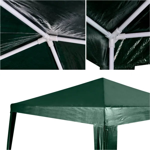 Zöld kerti pavilon, fém vázas sátor, 2,5 x 2,5 m, PE tető, rögzítőkkel