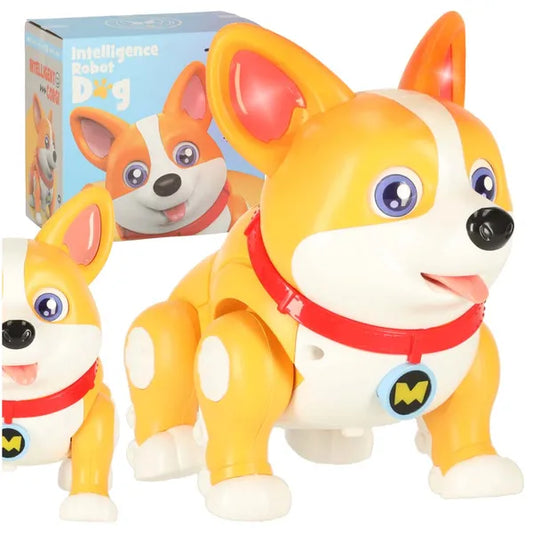 Interaktív corgi robotkutya világító fülekkel és zenével, 20 cm