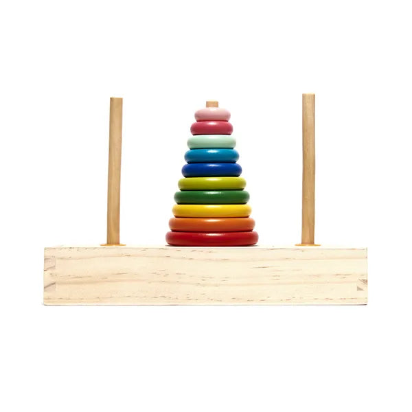 Fa szivárványos Hanoi torony logikai játék és karikás sorter, 23×10 cm