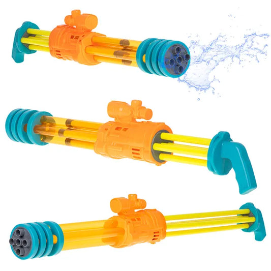 Vízipisztoly 56 cm, sárga, 4 tartályos pumpás hűsítő játék