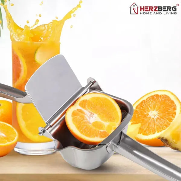 Rozsdamentes acél kézi citrusprés ergonomikus fogantyúval, ezüst