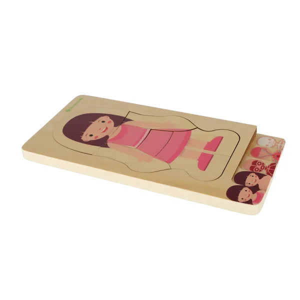Fa réteges Montessori anatómia puzzle lányoknak, 28 db, 29×24,5 cm