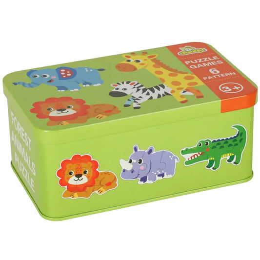 Safari állatos puzzle fémdobozban, 25 darabos