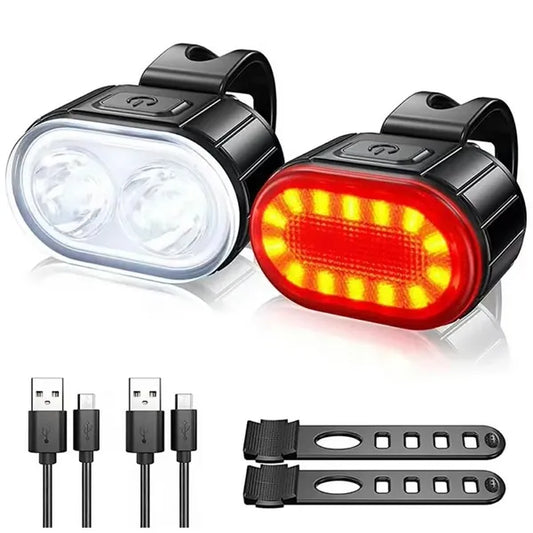 LED kerékpár lámpa szett első-hátsó, USB-tölthető, 300 lm, IPX4