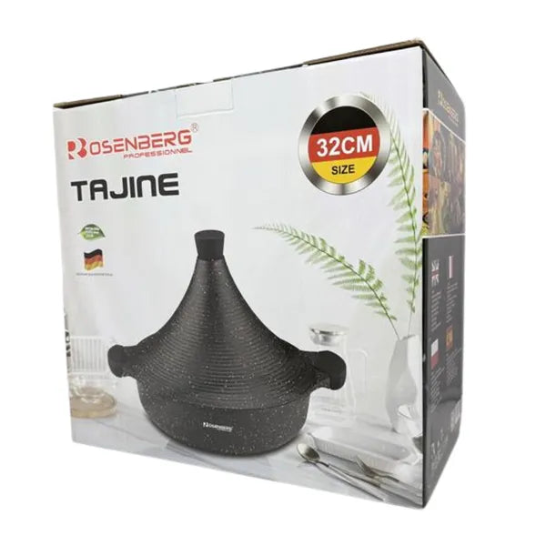 Tajine edény 32 cm, márvány bevonatú, indukciós kompatibilis, fekete