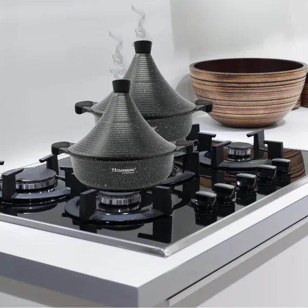 Tajine edény 32 cm, márvány bevonatú, indukciós kompatibilis, fekete