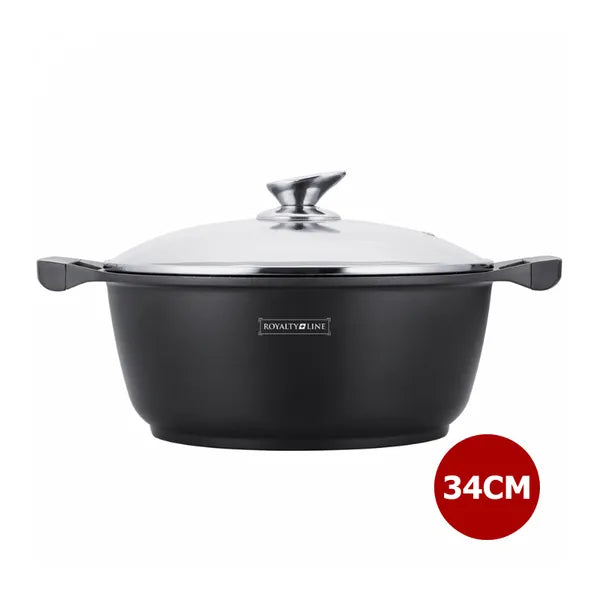 Márvány bevonatos alumínium lábas fedővel 34 cm, fekete, 9,9 l