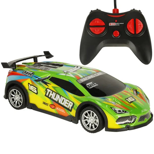 Zöld RC drift versenyautó LED fénnyel, 23 cm, 6+ gyerekeknek