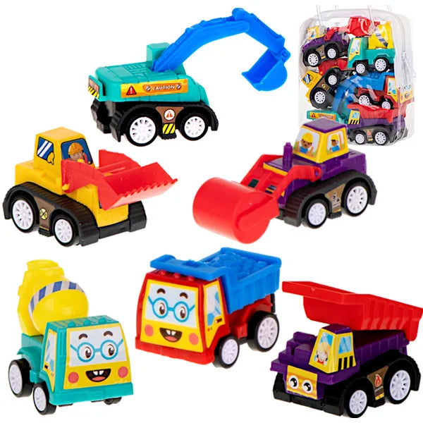 Lendkerekes mini építőipari jármű készlet, 6 db, 3+ év