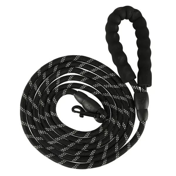 Tartós, fényvisszaverő kötélpóráz kutyáknak, 3 m, fekete