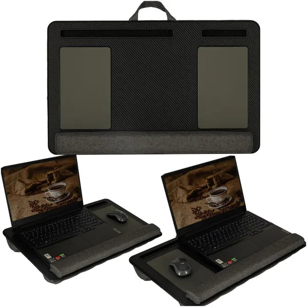 Fekete hordozható laptopasztal párnázott csuklótámasszal 58×38 cm