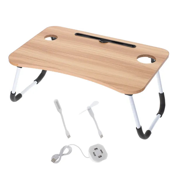 Összecsukható ágyasztal laptophoz USB panellel, MDF lap, 60×40 cm