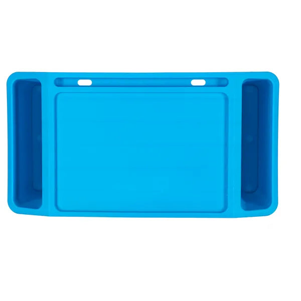 Kék hordozható laptop asztalka oldalzsebes szervezővel autóba, 57×30×21 cm