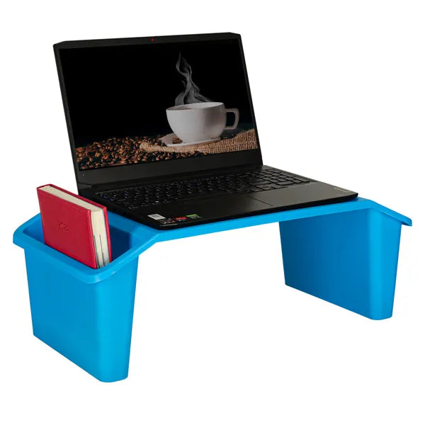 Kék hordozható laptop asztalka oldalzsebes szervezővel autóba, 57×30×21 cm