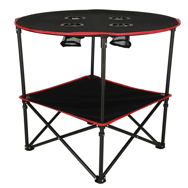 Összecsukható kempingasztal 72×72 cm, italtartó nyílásokkal, hordtáskával