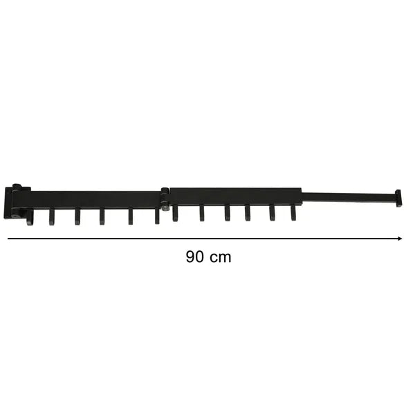 Fekete teleszkópos, falra szerelhető ruhaszárító 12 akasztóval, 90 cm