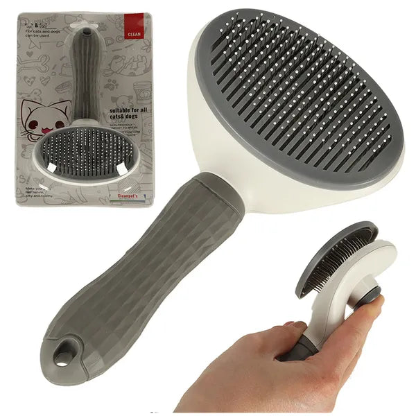 Öntisztító szőrkefe kutyáknak és macskáknak, ergonomikus nyél