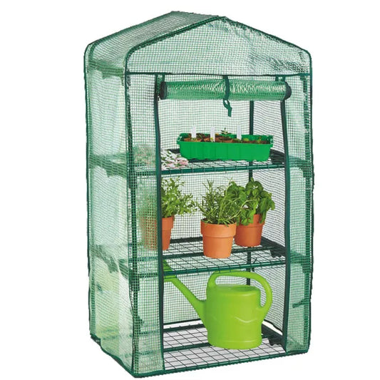 Erkélyre helyezhető kerti mini üvegház, 3 polccal, 69×49×125 cm