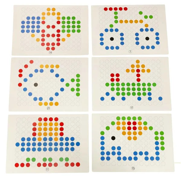 Magnetikus mozaiktábla 118 színes gombbal, sablonkártyákkal 32×23,5 cm