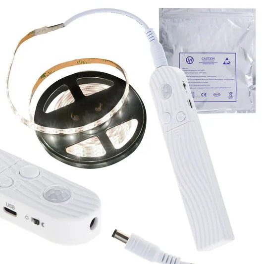 2 m-es hidegfehér LED szalag mozgásérzékelővel, időzítővel, elemes/USB