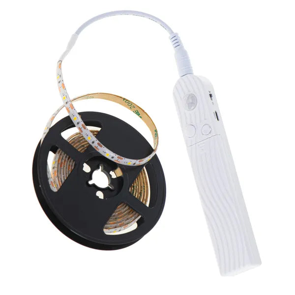 2 m-es hidegfehér LED szalag mozgásérzékelővel, időzítővel, elemes/USB