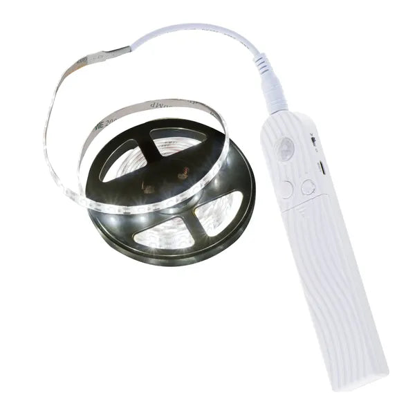 2 m-es hidegfehér LED szalag mozgásérzékelővel, időzítővel, elemes/USB