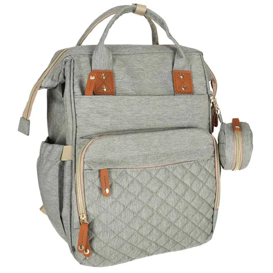 Szürke pelenkázó hátizsák babakocsihoz, USB porttal, 30×20×42 cm