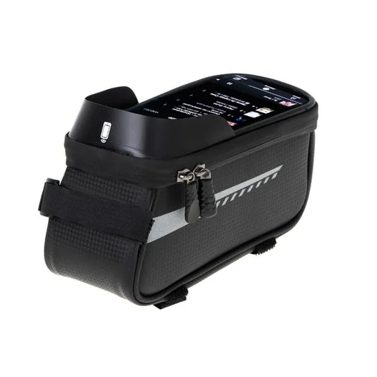 Vízálló kerékpáros váztáska telefontartóval, érintőképernyős ablak, fekete